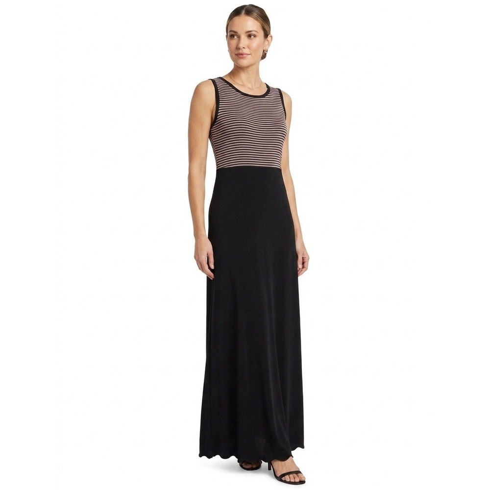 Vintage Ronni Nicole by Ouida Womens Sleeveless Striped Maxi Dress Black/Beige 8